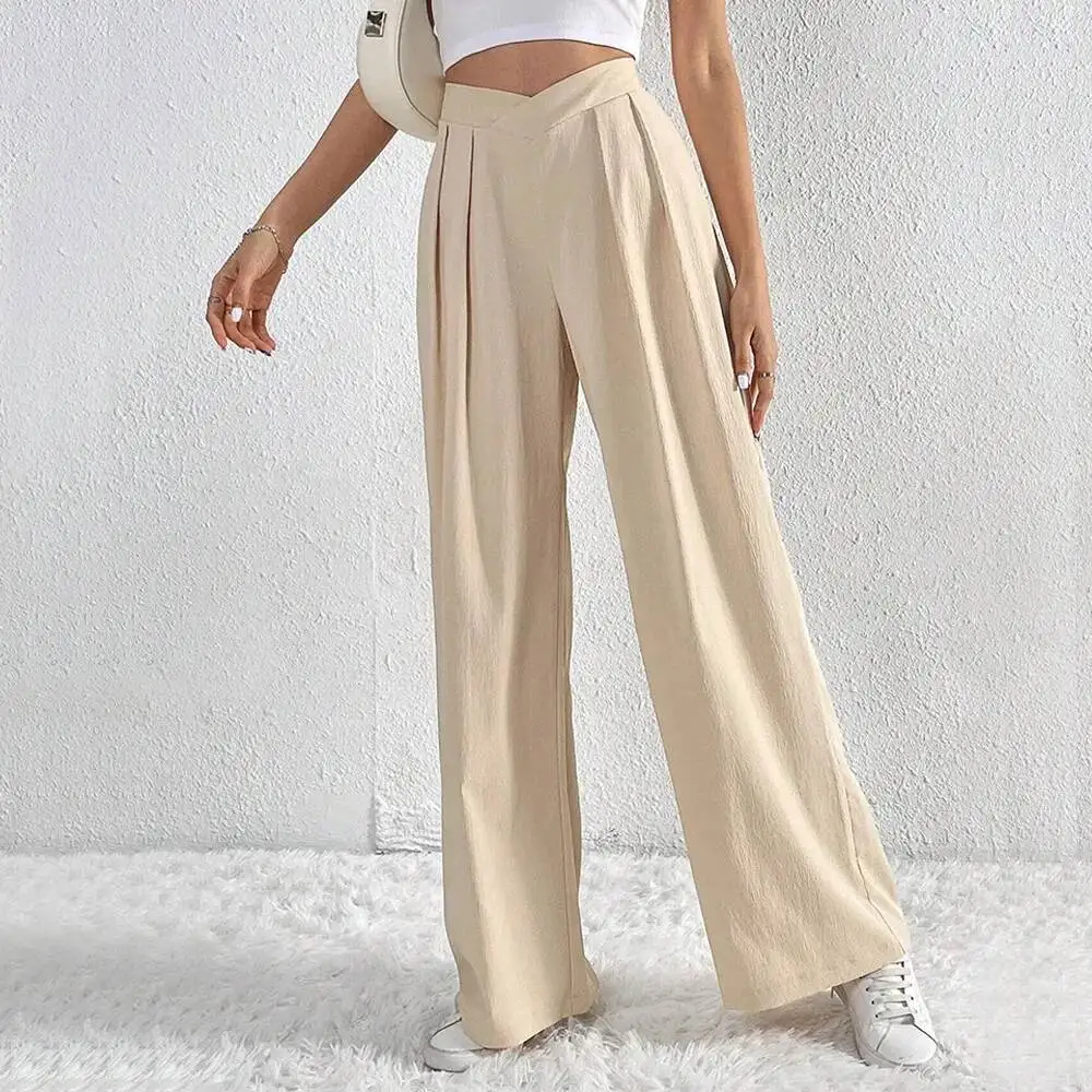 Casual Pants 2025 Autumn Winter New Women's Trousers Office Style Pleated Casual Wide Leg Pants Loose Long Trousers