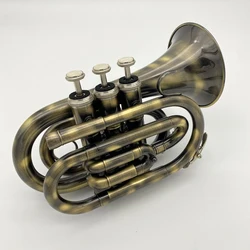 High-end professional trumpet black nickel gold brushed palm number three-tone antique pocket trumpet playing instrument