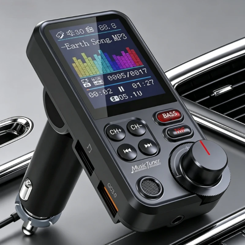 

2026 NEW 1.8 Inch Car Bluetooth FM Transmitter Wireless Aux QC3.0 Fast Charging Treble Bass Music Player