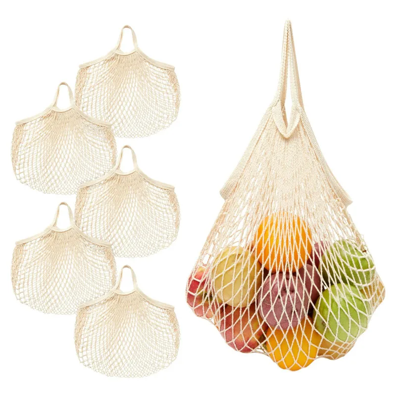 Portable Reusable Grocery Bags Fruit And Vegetable Bags Can Be Washed Cotton Mesh Rope Organic Tote Short Tote Net Tote Bags