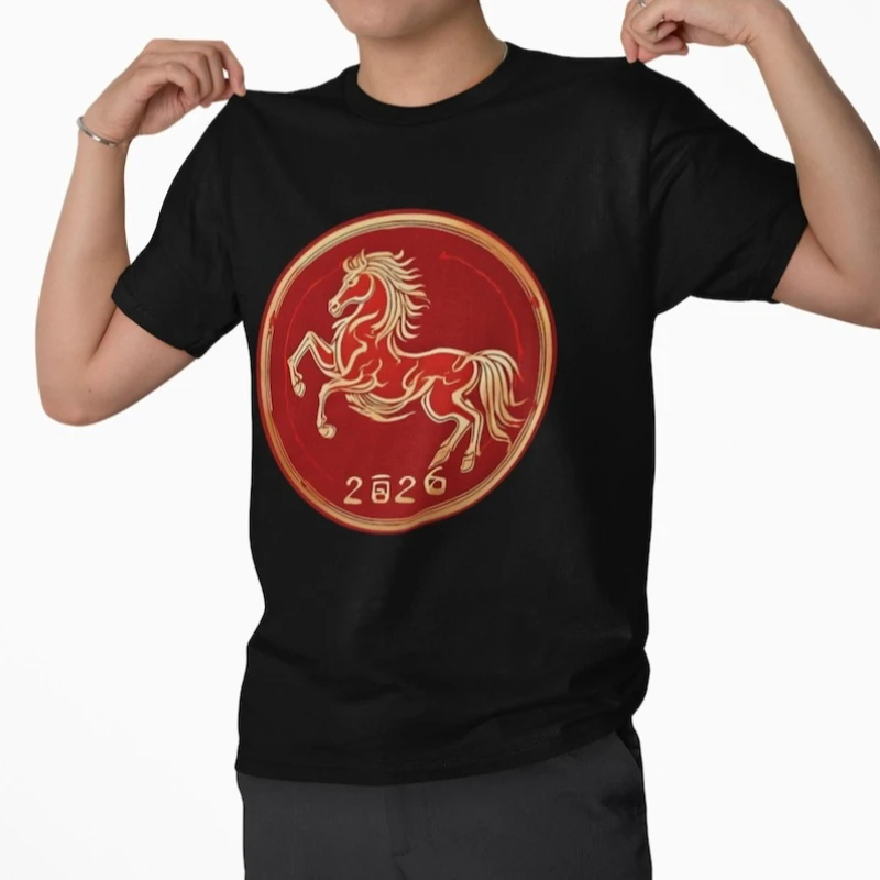 

Zodiac of Horse Happy Chinese Lunar New Year Fire Adult T-shirt Cool Trending Streetwear Unisex Crewneck Printed T-shirt Tops
