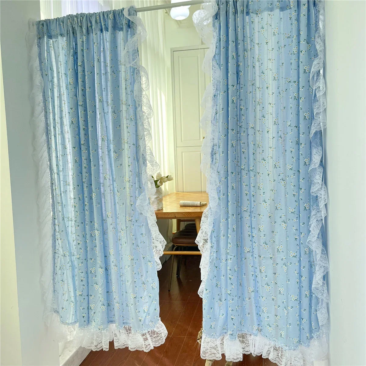 Korean Fresh Style Lace Floral Pattern Curtain Enclosure Kitchen Door Curtains Cafe Living Room Window Kitchen Curtain Decor