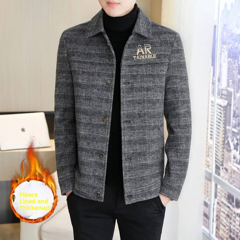 

2025 New Plaid Jaet Men's Spring Autumn Winter Fce Lined Thiened Woolen Outerwear ort Sle Thiened Top Winter