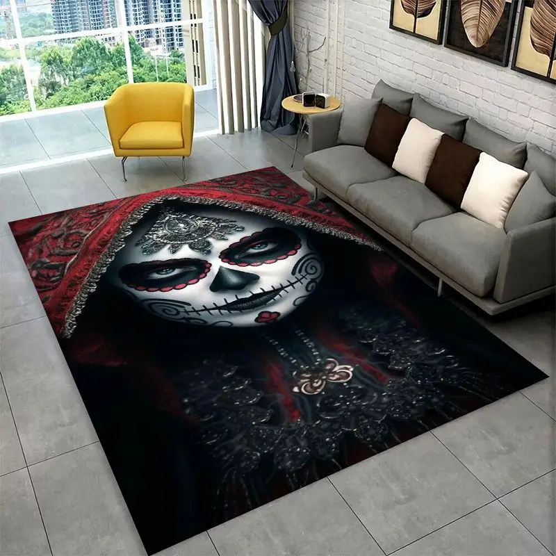 Gothic Skull Dead Girl Horror Female Large Area Rug Non-slip Carpet for Bedroom Living Room Sofa Doormat Home Decor Floor Mat