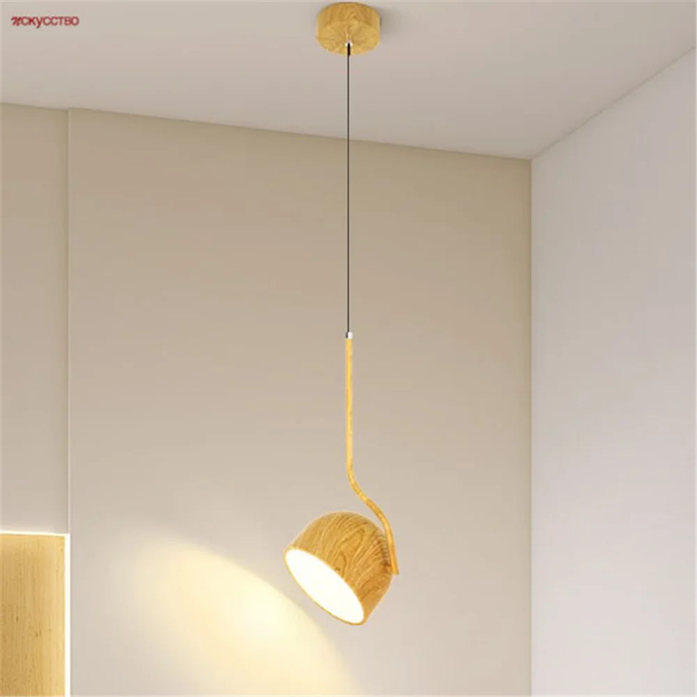 

Nordic Minimalism Iron Art Wood Color Led Pendant Lights Adjustable Angle Bedside Dining Table Kitchen Bar Hanging Lamp Luster