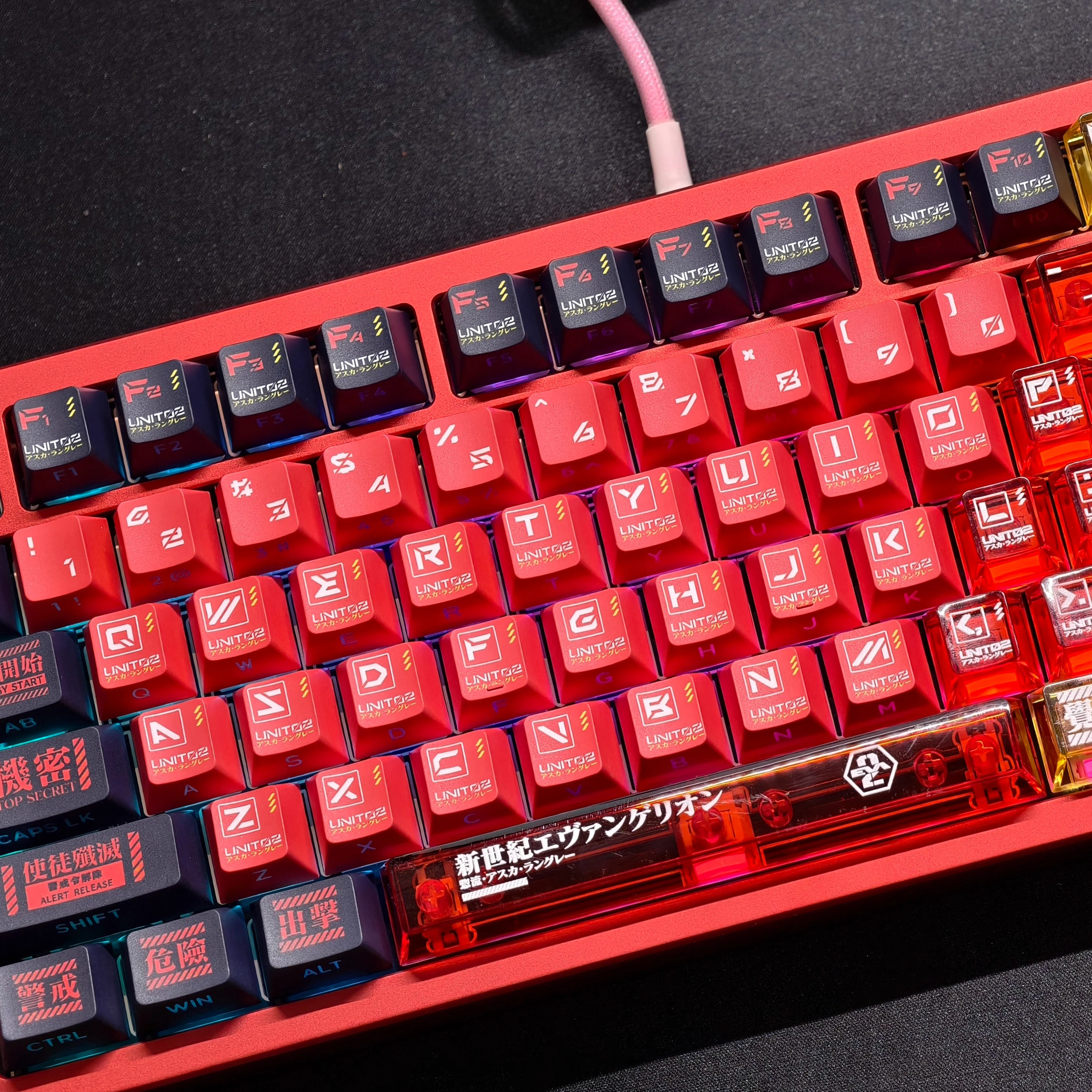 Anime Keycap Set Cherry Profile PBT+PC Five-sided Sublimation EVA Asuka Keycaps for Mechanical Keyboard Translucent Key Caps