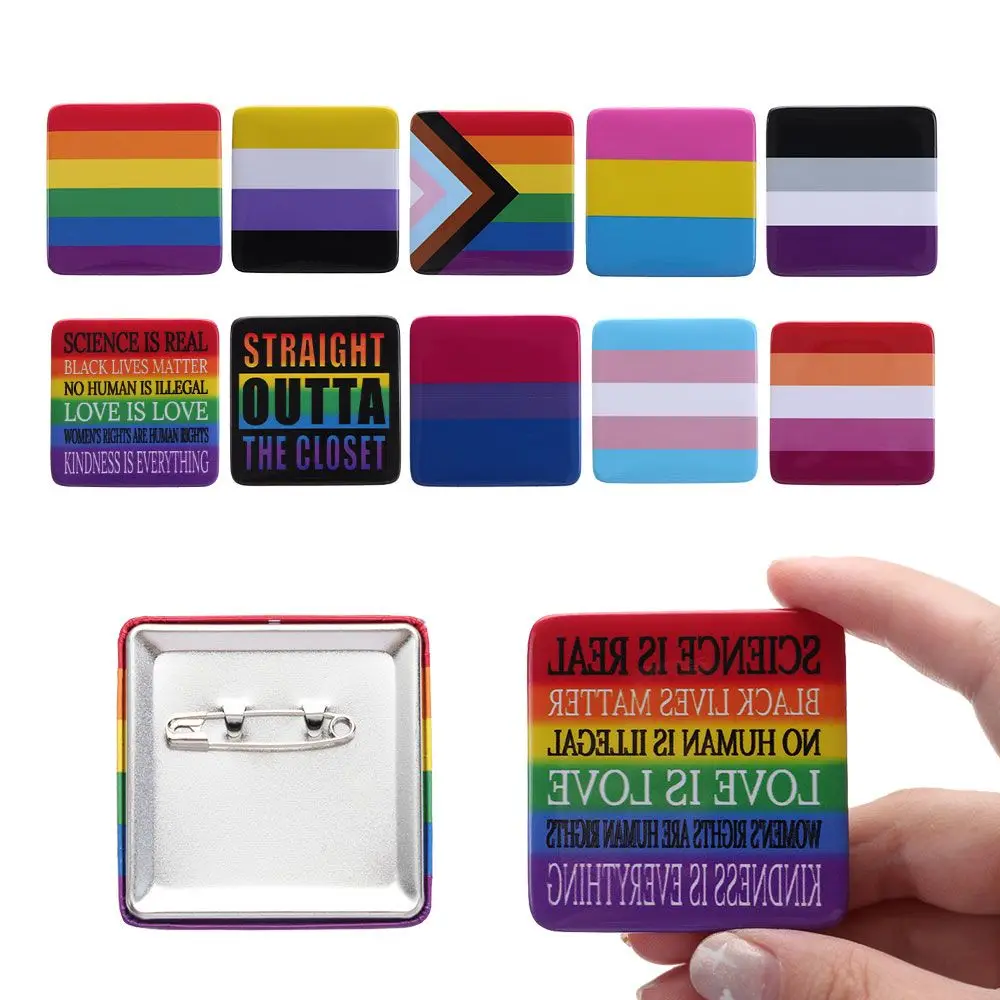 

Square Shape Tinplate Pins Jewelry Accessories Lapel Rainbow Brooch Collar Pin Gay Badge LGBT Brooches
