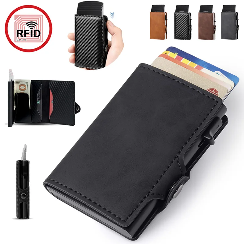 Carteira masculina minimalista com bloqueio de rfid, carteira masculina para dinheiro, fibra de carbono, porta-cartões bancários, porta-moedas
