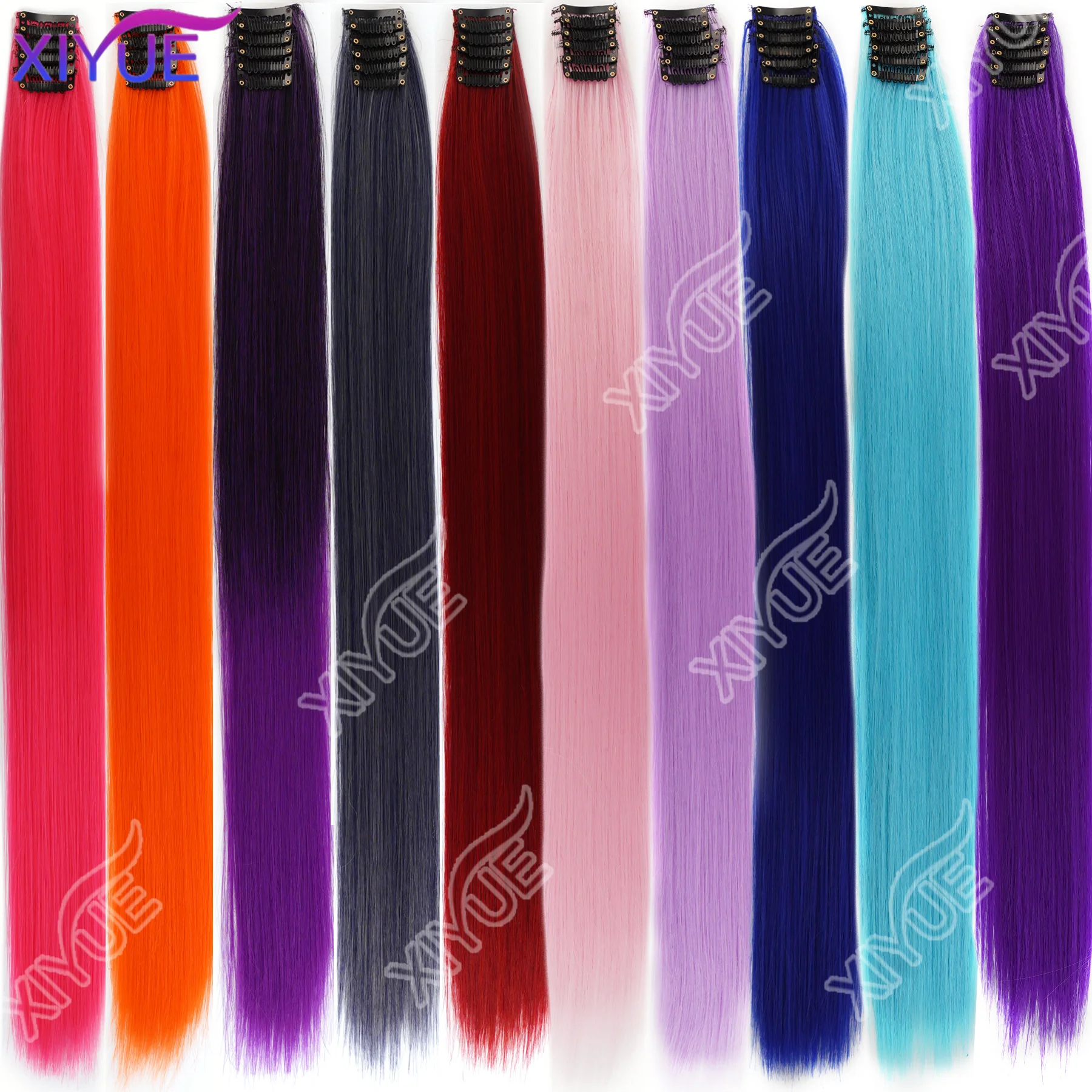 XY كليب في وصلات الشعر الملونة يسلط الضوء على الحفلات 24 بوصة 6 قطعة/الحزمة متعدد الألوان مستقيم الشعر الاصطناعية قطع الشعر الأرجواني