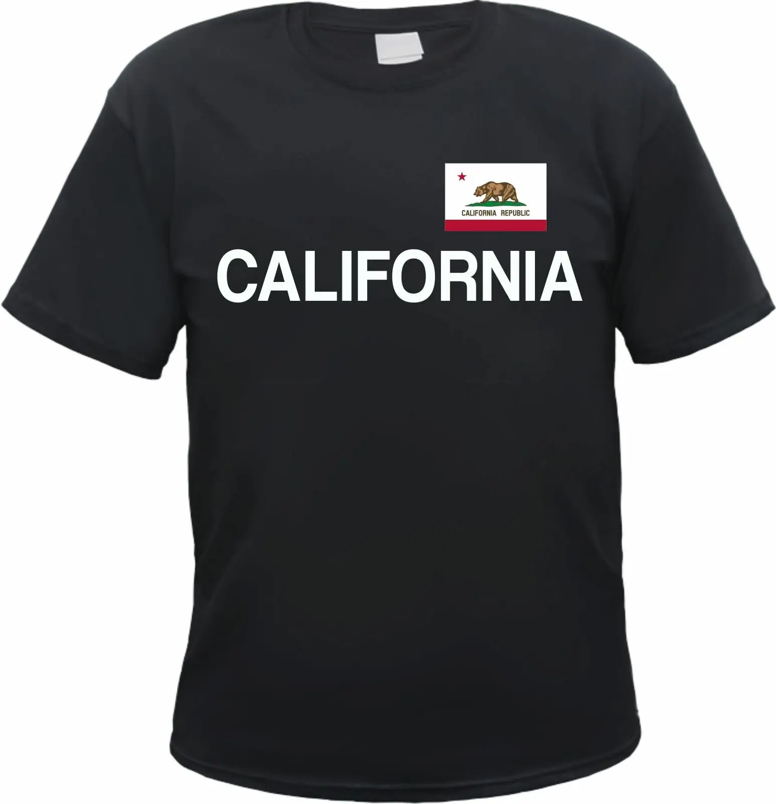 California Flag Capital Letters Printed Mens T Shirt. High Quality Cotton, Large Sizes, Breathable Top, Loose Casual T-shirt