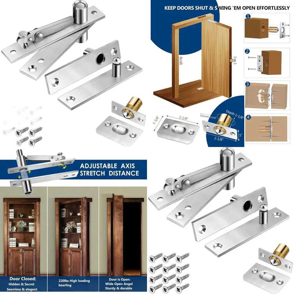 

Комплект из 2 усиленных поворотных петель с фиксатором для деревянных дверей - нержавеющая сталь, 360° ° Поворотная фурнитура для невидимых дверей с осевым поворотом