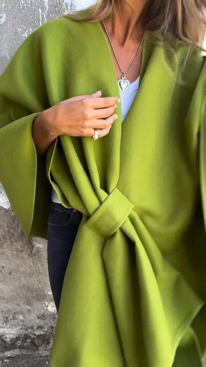 Extra Large Elegant Women's Shawl Autumn And Winter New Fashionable Solid Color V-neck Bat Sleeve Jacket Shawl Warm And Casual