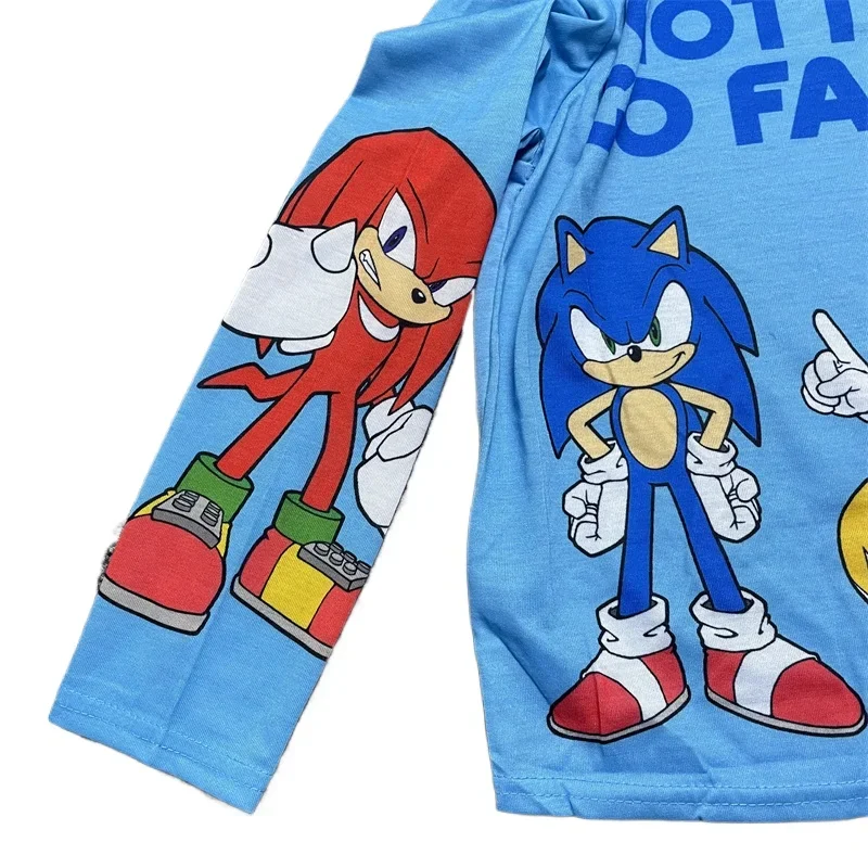 Conjuntos de Roupas Infantis Kawaii Cartoon Sonics para Meninos, Pijamas de Manga Longa e Calças