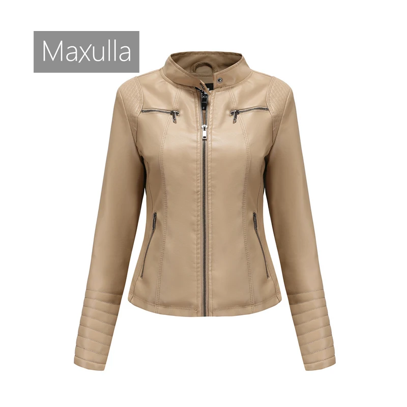 Spring Autumn Women\'s Casual Leather Jacket Outdoor Windproof PU Vintage Blouse Fashion Slim Motorcycle Wear Women\'s Clothing
