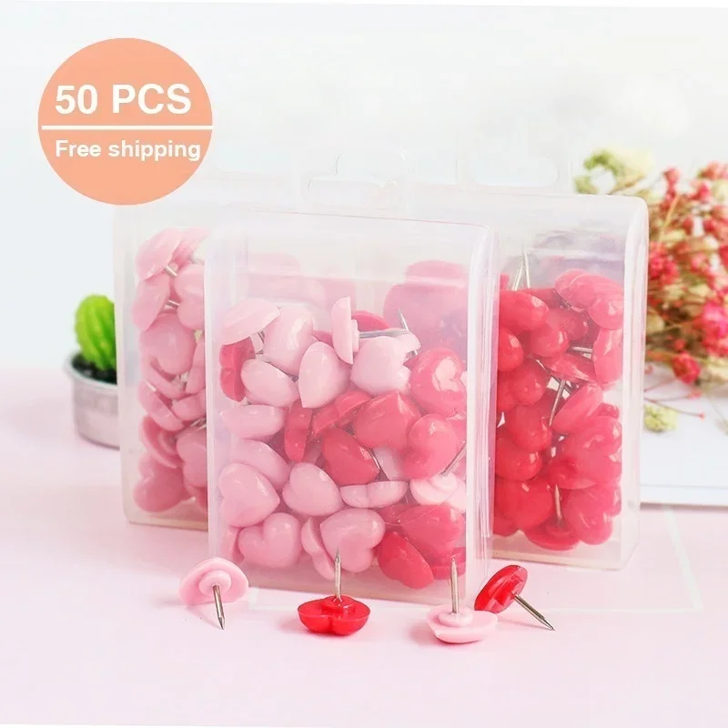 Heart Shape 50pcs Plastic Quality Cork Board Safety Colored Push Pins Thumb Tack Office School Accessories Supplies