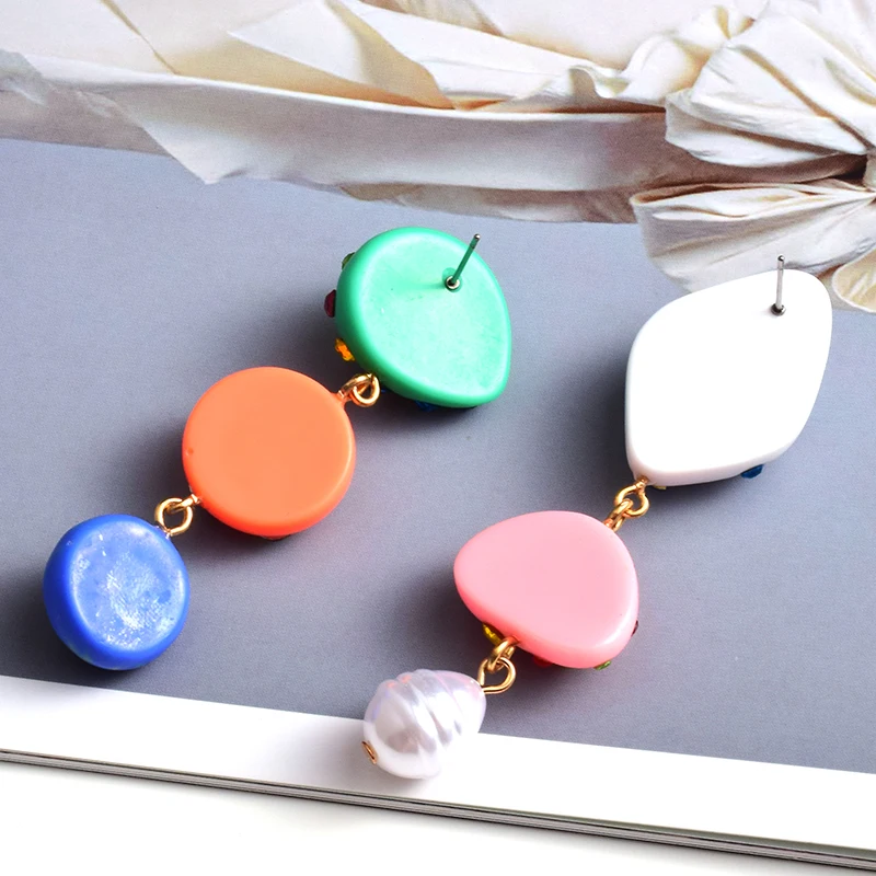 2023 Bohemian Pink Resin Drop Earrings Geometric Girls Wedding Jewelry Cute Party Personality Gifts Wholesale