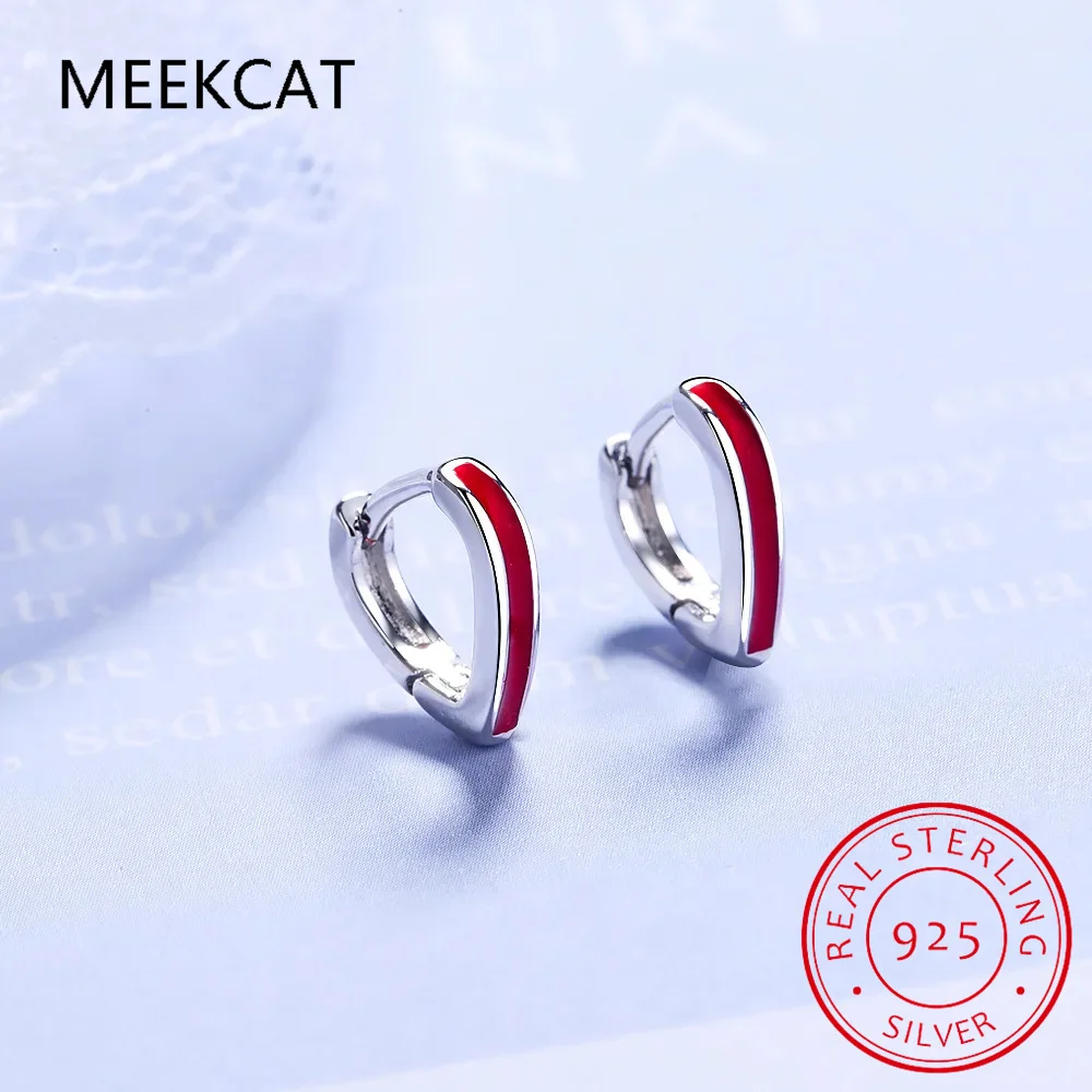 حقيقي 925 فضة حافة حمراء صغيرة القلب هوب أقراط للمرأة مجوهرات جديدة العصرية هوجيز FQL20407 #1