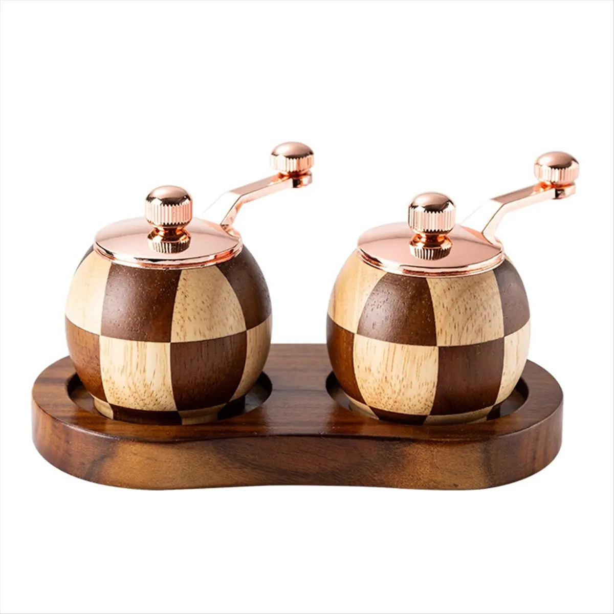 【Polishing】 Checkerboard Hand Crank Salt and Pepper Grinder Set Fashion Manual Grinder Kitchen Gift