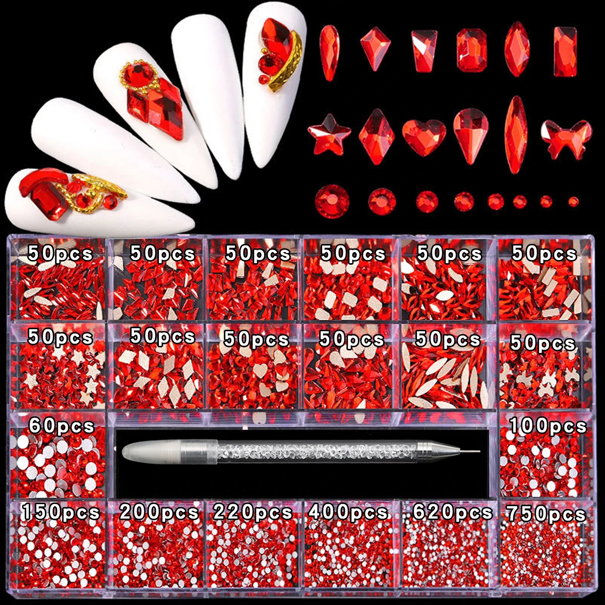 21 grade de diamante para arte em unhas, fundo plano, vidro, multiestilo, formato especial, diamante brilhante, strass, faça você mesmo, joias para arte em unhas