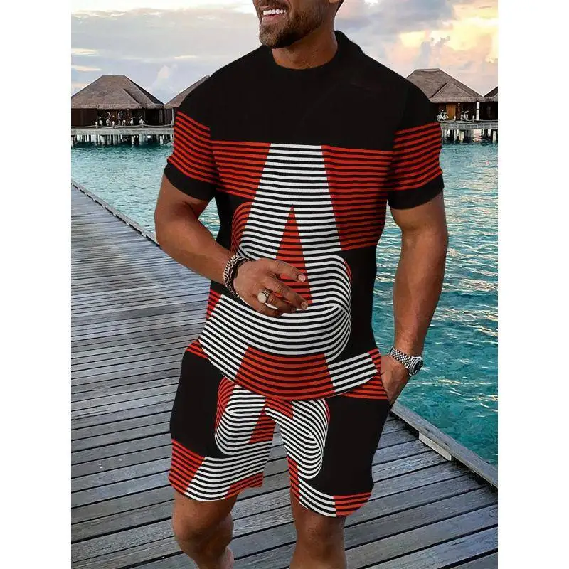 poker-3d-print-men's-casual-sportswear-set-comfortable-seven-sleeve-length-all-season-fashionable-clothing-kit