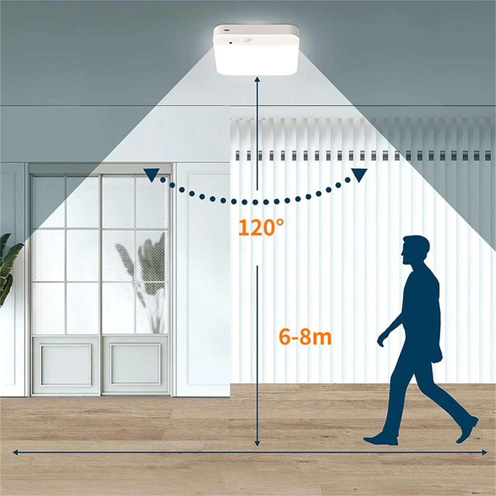 Luz de teto LED com sensor de movimento com controle remoto, recarregável por USB, armário, banheiro, escadas, corredor, 15 cm, 3000 K, 4500 K, 6500 K