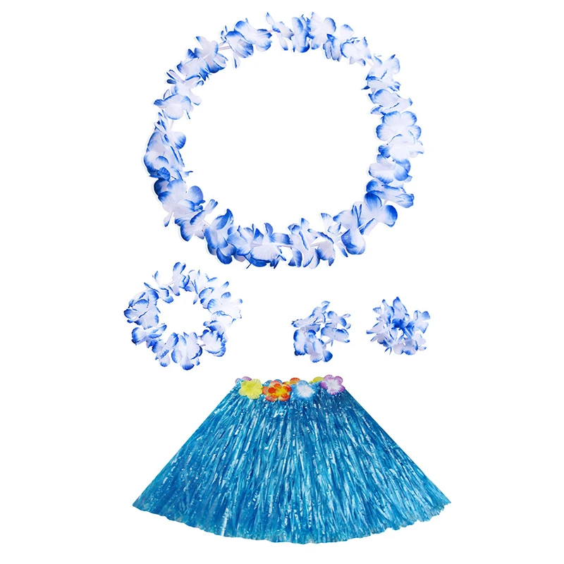 40-80CM Hawaii Artificial Flowers Grass Kids Plastic Tropical Skirts Hula Garland Suit Summer Beach Costume For Party Decoration