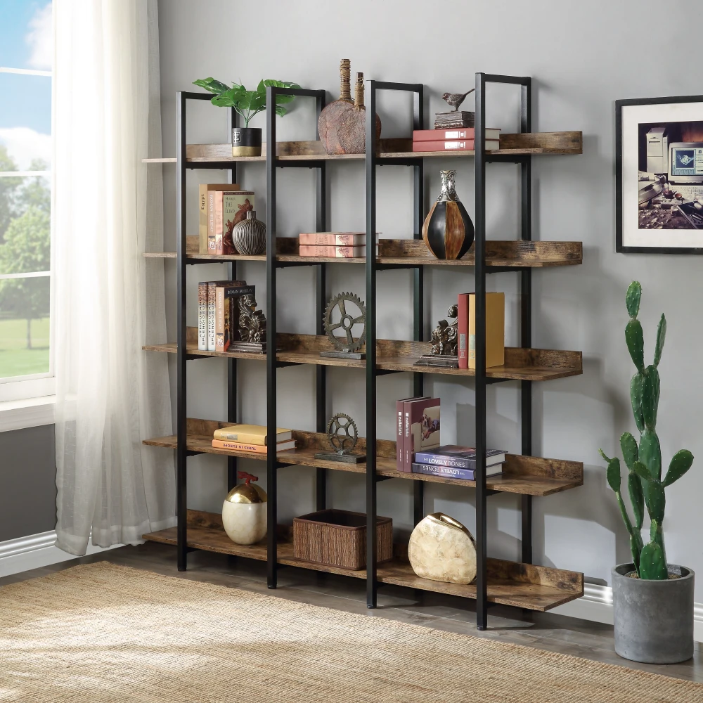 Bookshelf 5 Tier - 5 Tier Vintage Industrial Open Bookcase,