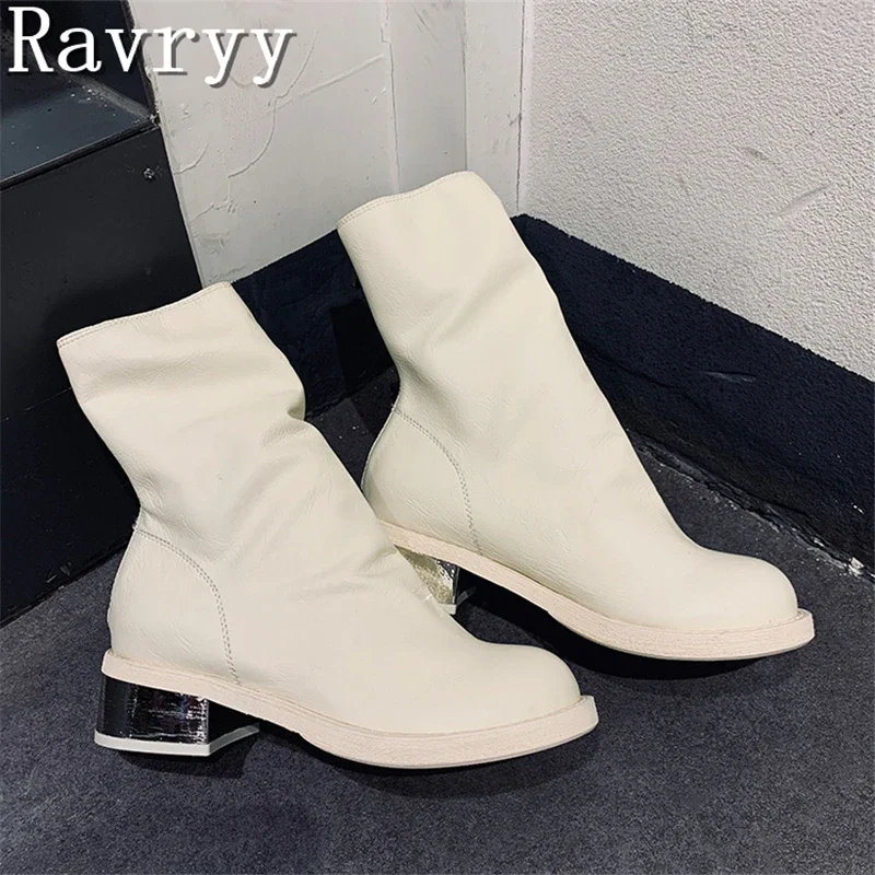 Luxury Designer New Women\'s Short Boots Retro Round Toe Thick Heels Zipper Chelsea Boot Female Autumn/winter Fashion Ankle Botas