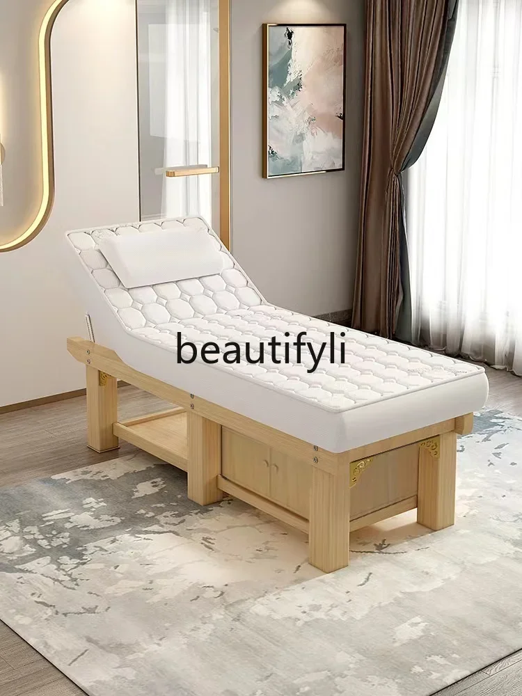 Solid wood latex beauty massage bed TCM massage physiotherapy with hole spa ear treatment bed