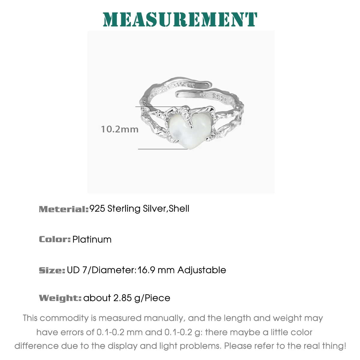 F.I.N.S الملمس على شكل قلب S925 فضة خاتم الحد الأدنى نمط غير النظامية الحب القلب مفتوحة قابل للتعديل فنجر غرامة مجوهرات #6
