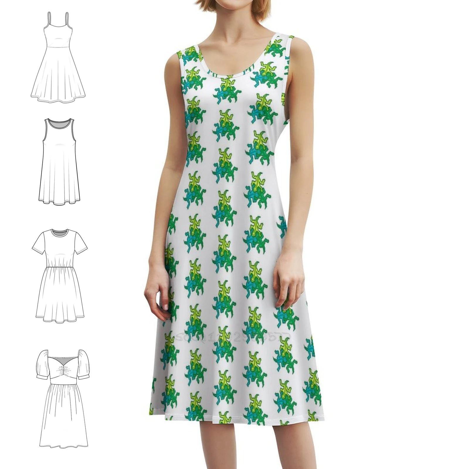 Pixel Art Escher Lizard Boho Chic Dress Elegant Fashion Beach Wedding Party Gown Pixelart Escher Lizards Reptiles Green Womens