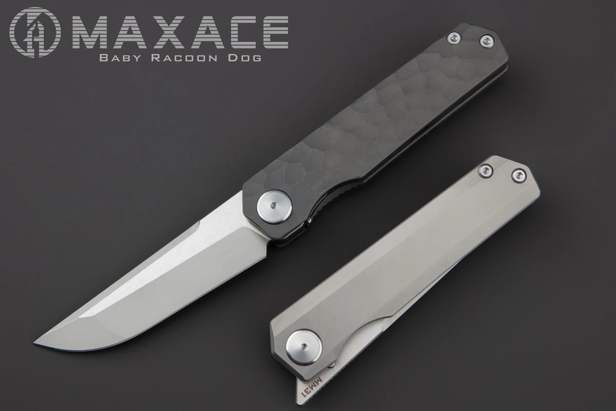 Maxace Baby Racoon Dog M390 Titanium Handle Folding Knife Tactical Survival Knife for Hunting Camping Fishing Fruit Cutting Tool