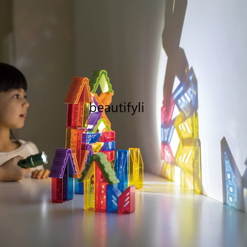 Bloques de construcción de color de construcción de integración sensorial para niños, juguetes de enseñanza de luz y sombra de construcción de partículas grandes