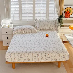 Floral Style Fitted Sheet Pure Cotton Bed Cover Skin-friendly Bed Sheets couvre lit Adults Kids Bed Linen (No Pillowcase)
