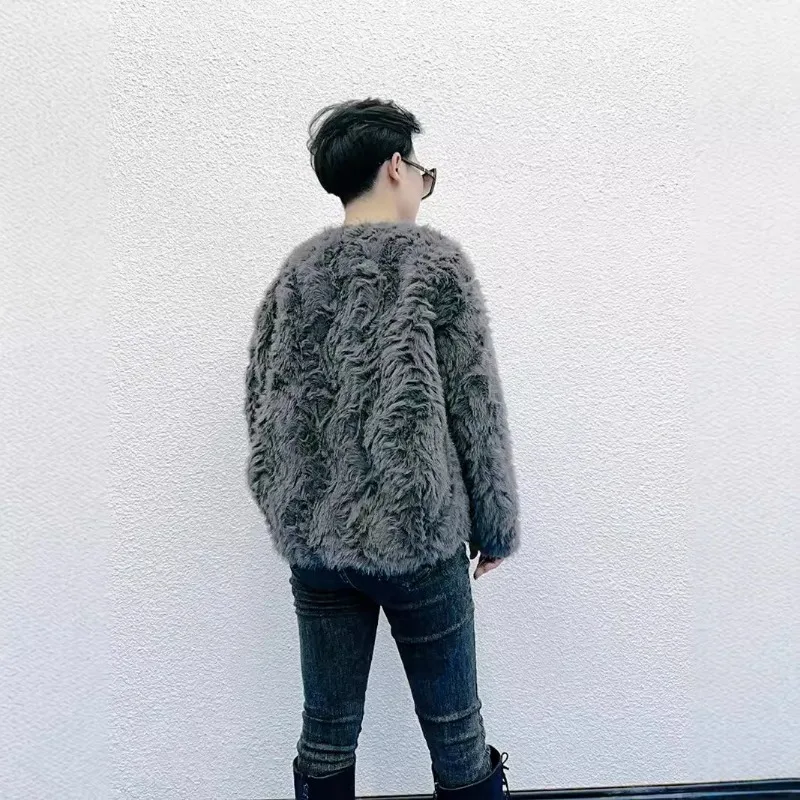 Luxury Women's Clothing Faux Mink Fur Coat Autumn Winter Warm Faux Fur Jacket Soft Outerwear Top V-neck Long Sleeves Design Tops