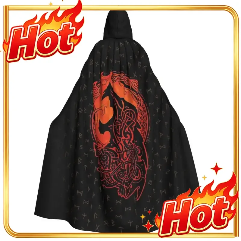 Norse Viking Berserker Wolf Knotwork Long Hooded Robe Cloak Men Women Halloween Cosplay Costumes for Adult Cape Cosplay Costume