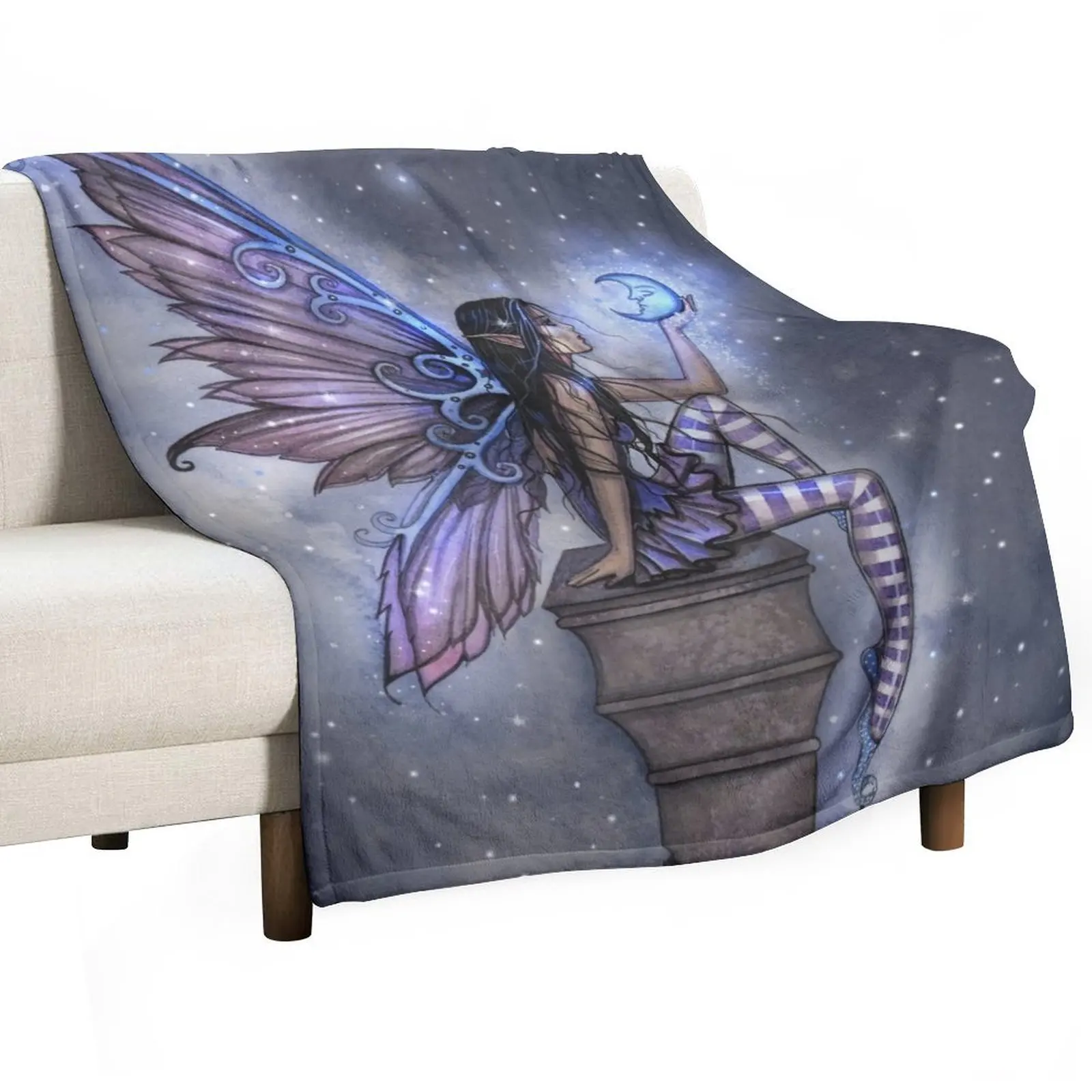 

Little Blue Moon Fairy Fantasy Art by Molly Harrison Throw Blanket Sleeping Bag Personalized Gift for winter Blankets