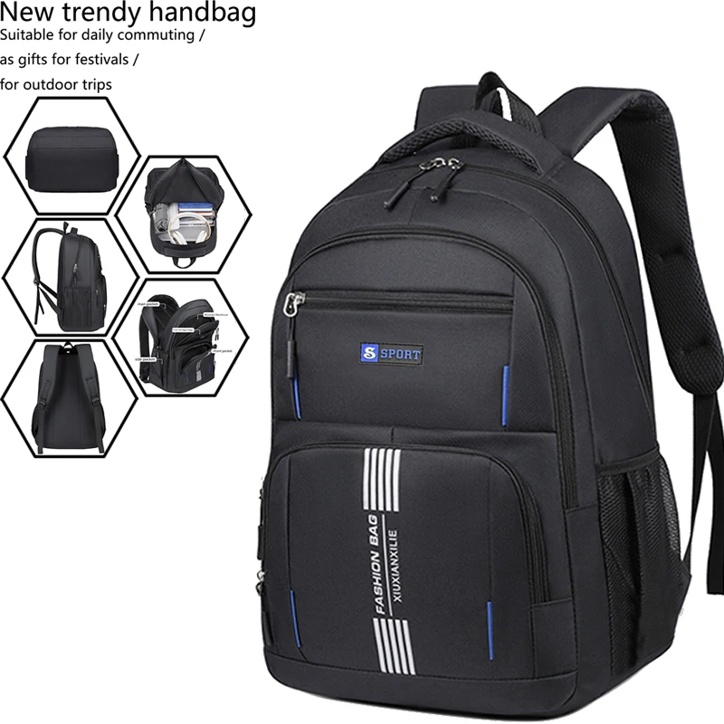 Breathable Padded Men Laptop Rucksack Large Capacity Oxford Backpack Multi‑compartment For School Business Travel Use