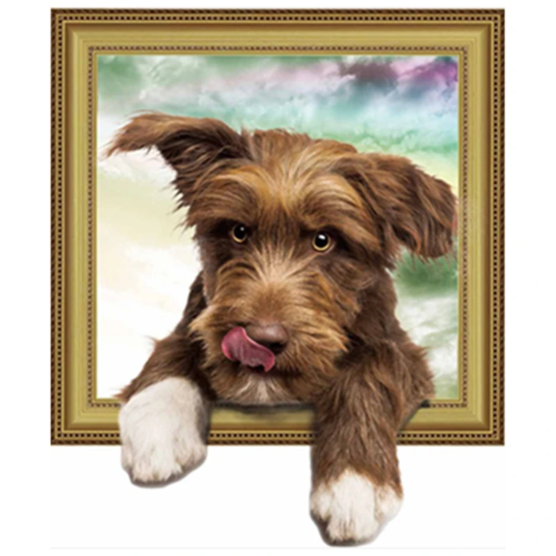 Lifelike Doggy Dog Wall Stickers 3D Photo Frame Art Self-adhesive Mural Home Shop Decoration Cute Pet Animal Poster Wallpaper