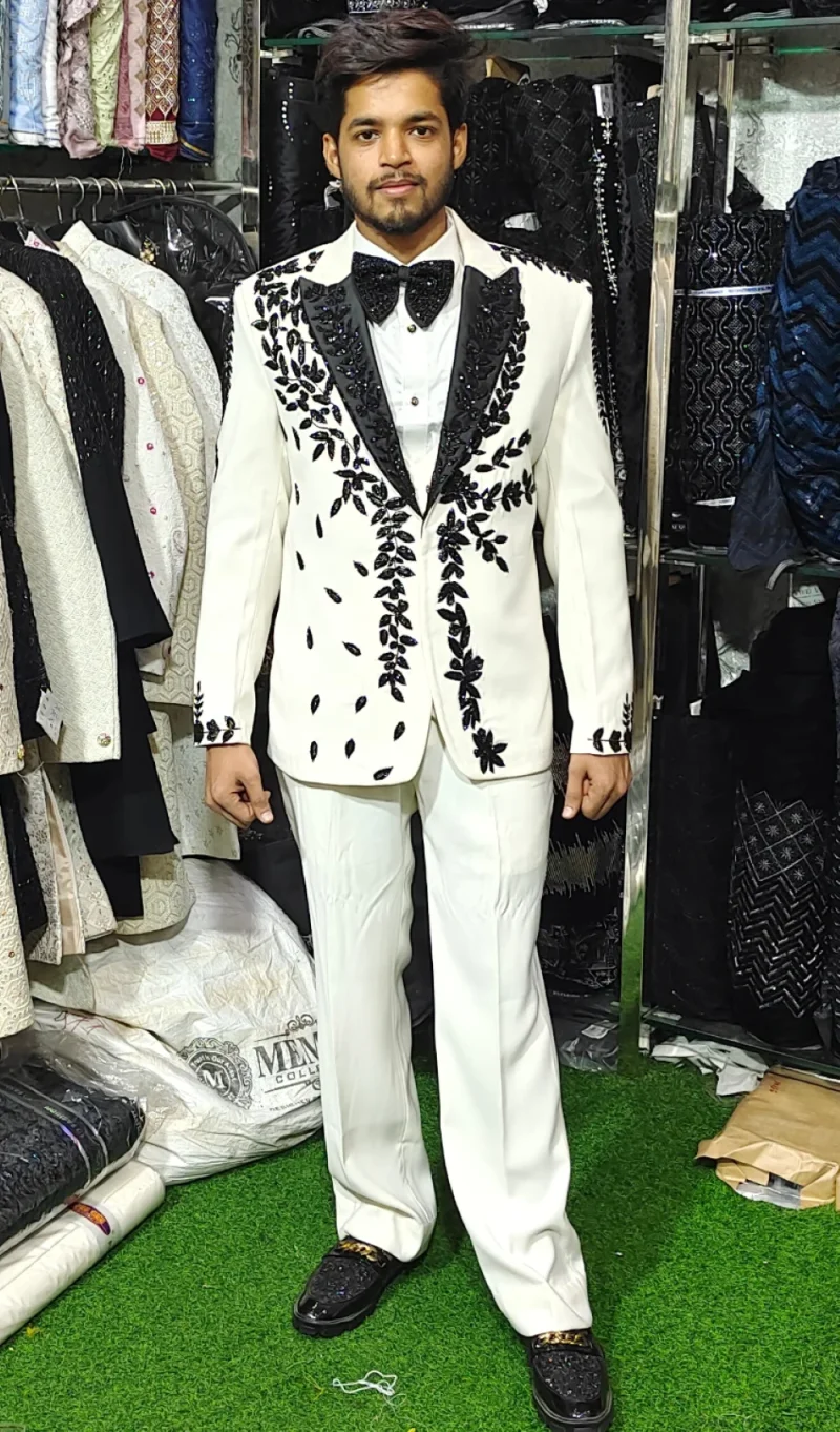 Bonito homem smoking 2 peças apliques pretos baile de formatura festa de casamento noivo usar fotografia de aniversário personalizado