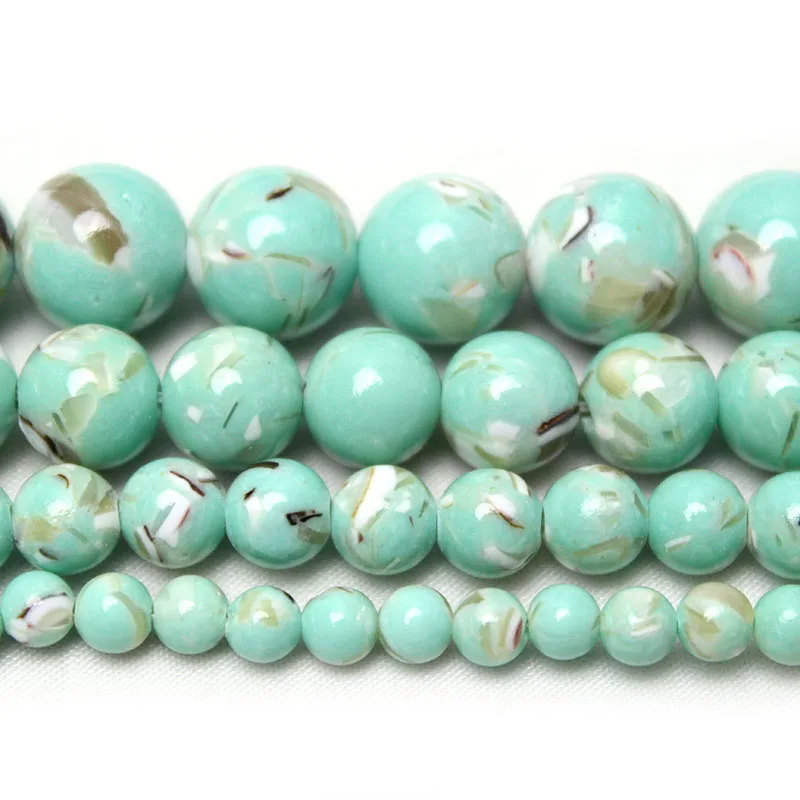 Natural Second Generation Green Shell Turquoises Stone Loose  Round Beads for Jewelry Making Diy Bracelet Necklace  4-12mm 15