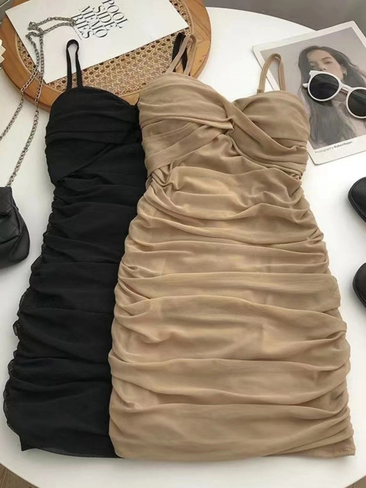 Vestido de moda para mujer con nudo cruzado y almohadillas en el pecho, falda corta sexy, estilo coreano, cintura alta, sin m...