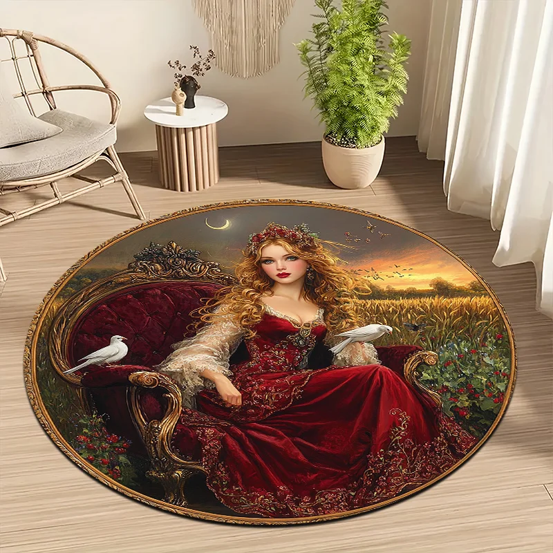 

Art Artistic Style Woman and Doves in Countryside Print Round Area Rug for Entryway and Home Decor