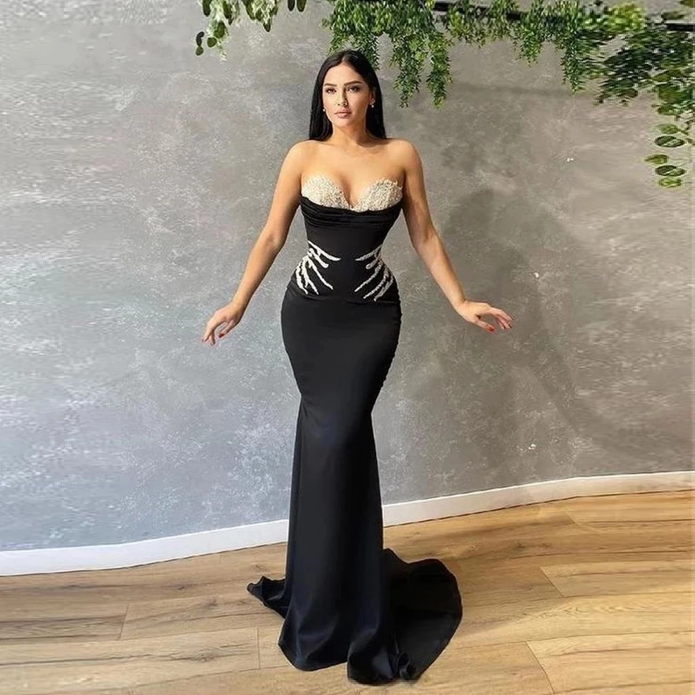 

ANGELSBRIDEP Black Meramid Prom Dresses 2023 Sequined Sparkly Robe De Soiree Sweetheart Long Evening Dresses Formal Party Gowns