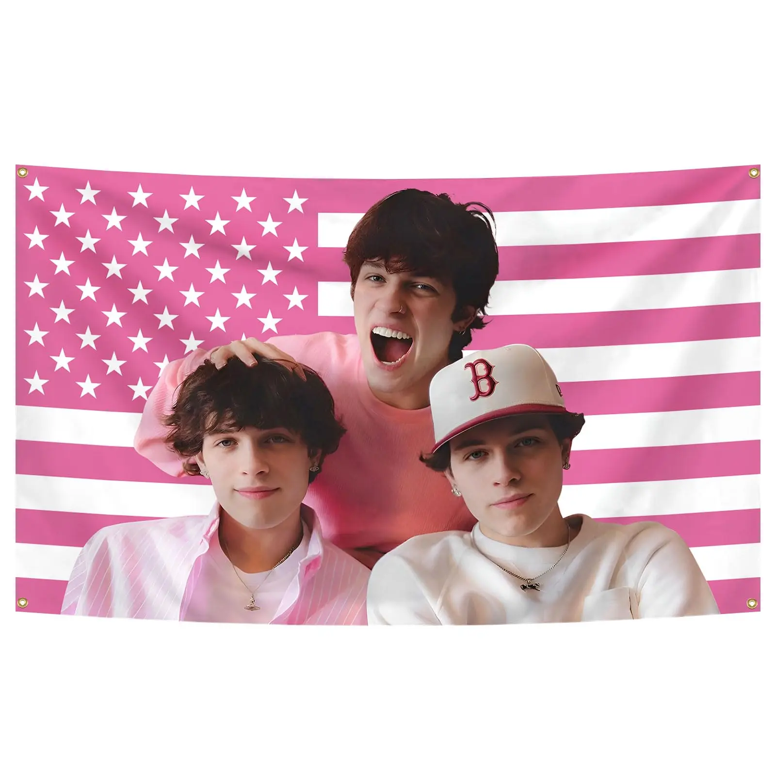 Sturniolo Triplets Pink Tapestry American Flag 3x5Ft 100D with 4 Brass Grommets 100D Polyester Flag for Bedroom, Double Stitched