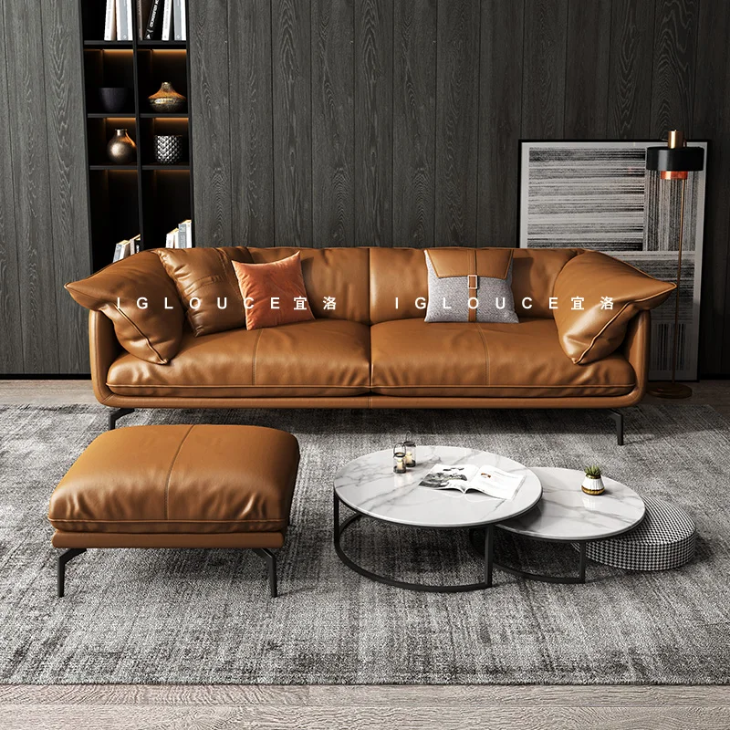 Italian Light Luxury Leather Sofa Minimalist Living Room Modern and Simple Top Layer Cowhide Down Sofa Small Unit