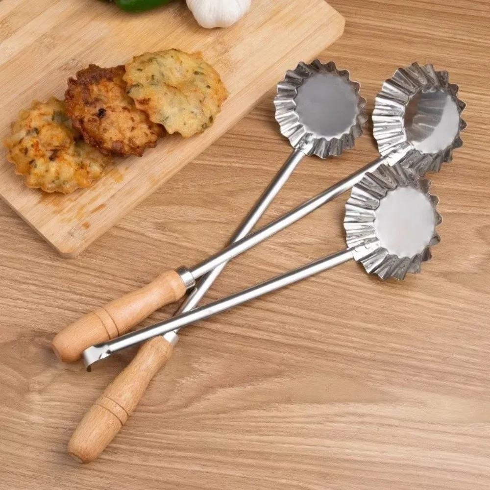 Non-Stick Fried Food Mold Wooden Handle Heat Resistant Shredded Radish Fritters Mold Stainless Steel Frying Pancake Spoon