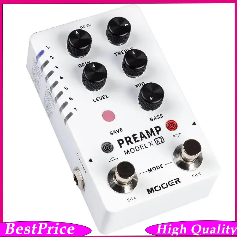 Pedal de Efectos para Guitarra MOOER PREAMP MODEL X X2, Preamplificador Digital con Dos Canales, 3 Simulaciones de Gabinetes Integradas, 14 Ranuras Preestablecidas