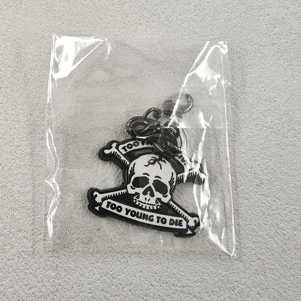 Zu schnell, um zu leben, zu jung, um zu sterben Schlüsselanhänger Vintage Punk Rock Totenkopf Kreuzbeine Metall Schlüsselring Gothic Taschen- und Autoanhänger Geschenk – Detail 3