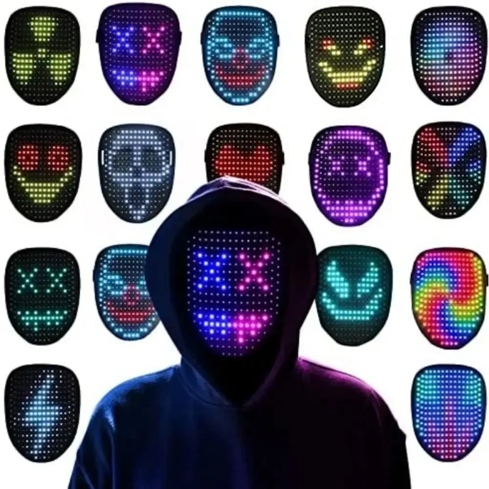 Masque d'Halloween à Induction Gestuelle à LED, 50 Modes d'Affichage, Accessoire de Détection